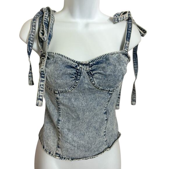 etophe studios Denim Stone Wash Bustier Top Sz Small Cowboy/Western Core Corset - Picture 6 of 8